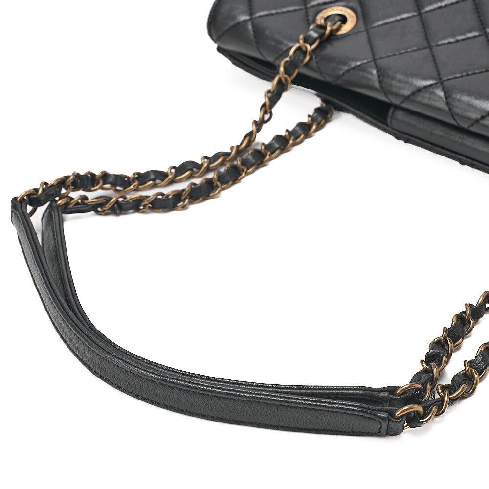 CHANEL Chain Shoulder Matelasse Bicolole Calfskin Black Gold-Tone Hardware, Pre-Owned