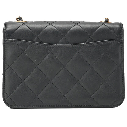 CHANEL Mini Matelasse Chain Shoulder Bag Faux Pearl Lambskin Black Gold-Tone Hardware, Pre-Owned