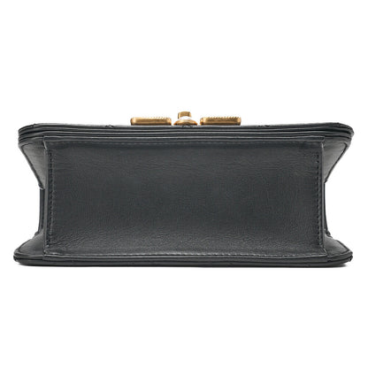 CHANEL Mini Matelasse Chain Shoulder Bag Faux Pearl Lambskin Black Gold-Tone Hardware, Pre-Owned