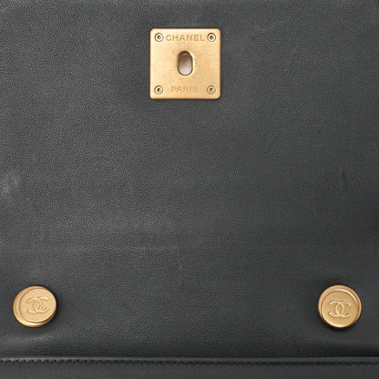 CHANEL Mini Matelasse Chain Shoulder Bag Faux Pearl Lambskin Black Gold-Tone Hardware, Pre-Owned