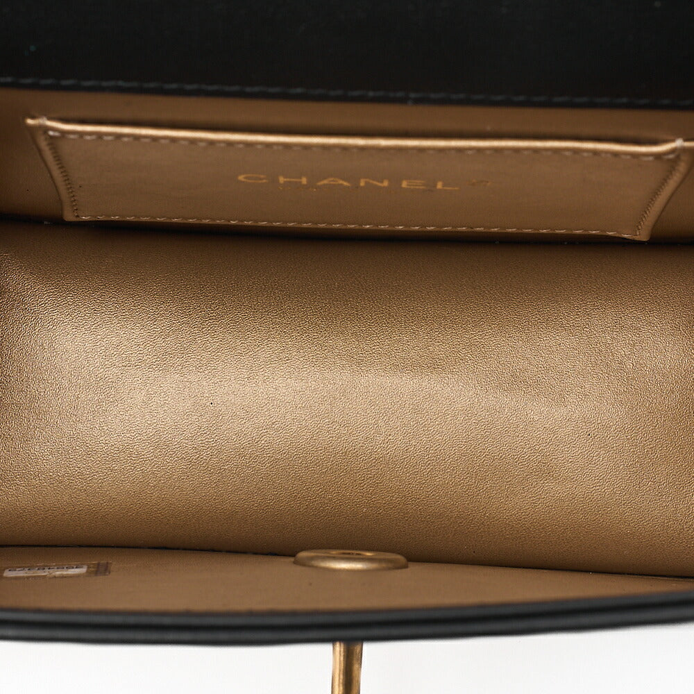 CHANEL Mini Matelasse Chain Shoulder Bag Faux Pearl Lambskin Black Gold-Tone Hardware, Pre-Owned