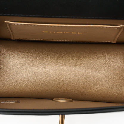 CHANEL Mini Matelasse Chain Shoulder Bag Faux Pearl Lambskin Black Gold-Tone Hardware, Pre-Owned