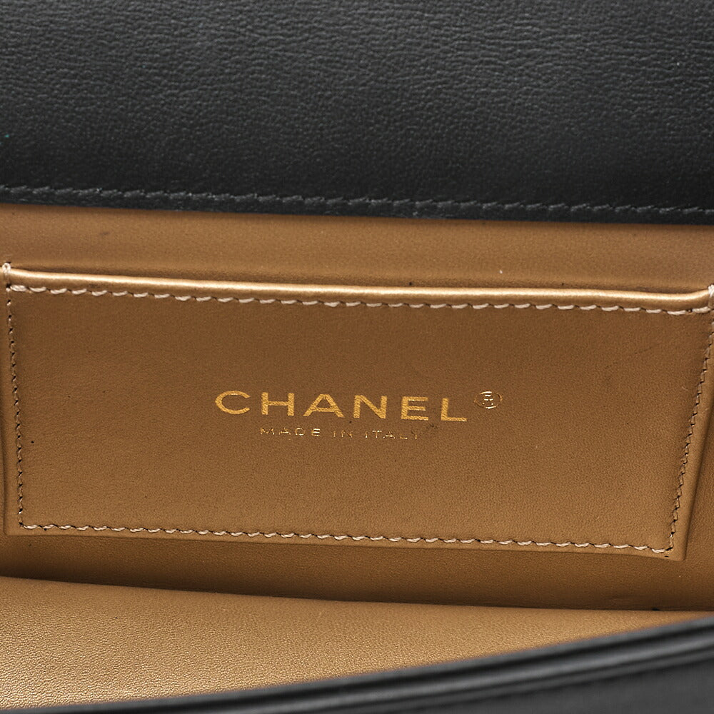 CHANEL Mini Matelasse Chain Shoulder Bag Faux Pearl Lambskin Black Gold-Tone Hardware, Pre-Owned
