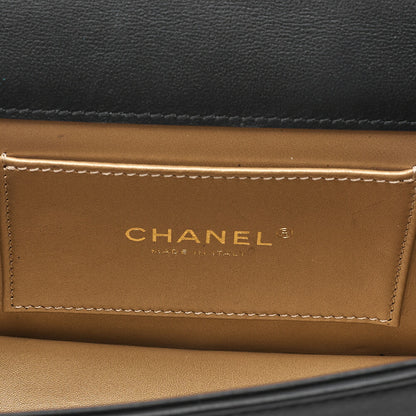 CHANEL Mini Matelasse Chain Shoulder Bag Faux Pearl Lambskin Black Gold-Tone Hardware, Pre-Owned