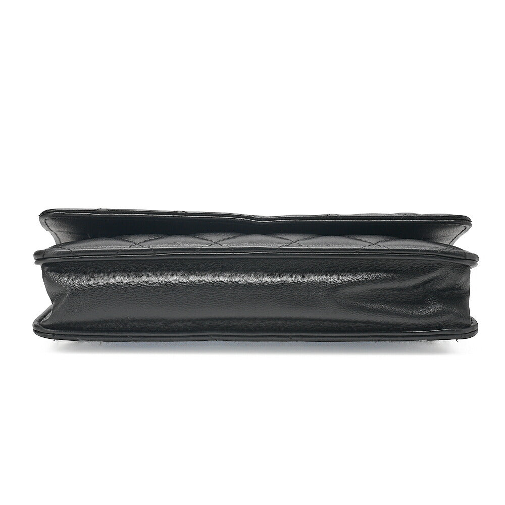 CHANEL Lambskin Matelasse Chain Wallet with Charm Black Gold x Silver-Tone Hardware, Pre-Owned