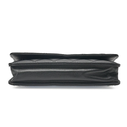 CHANEL Lambskin Matelasse Chain Wallet with Charm Black Gold x Silver-Tone Hardware, Pre-Owned