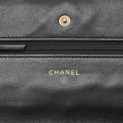 CHANEL Lambskin Matelasse Chain Wallet with Charm Black Gold x Silver-Tone Hardware, Pre-Owned