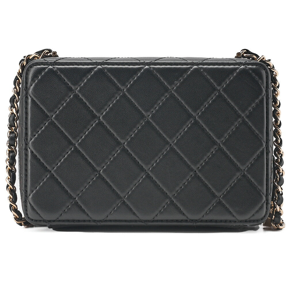 CHANEL Chain Shoulder Bag Matelasse Camera Bag Lambskin Black Gold-Tone Hardware, Pre-Owned