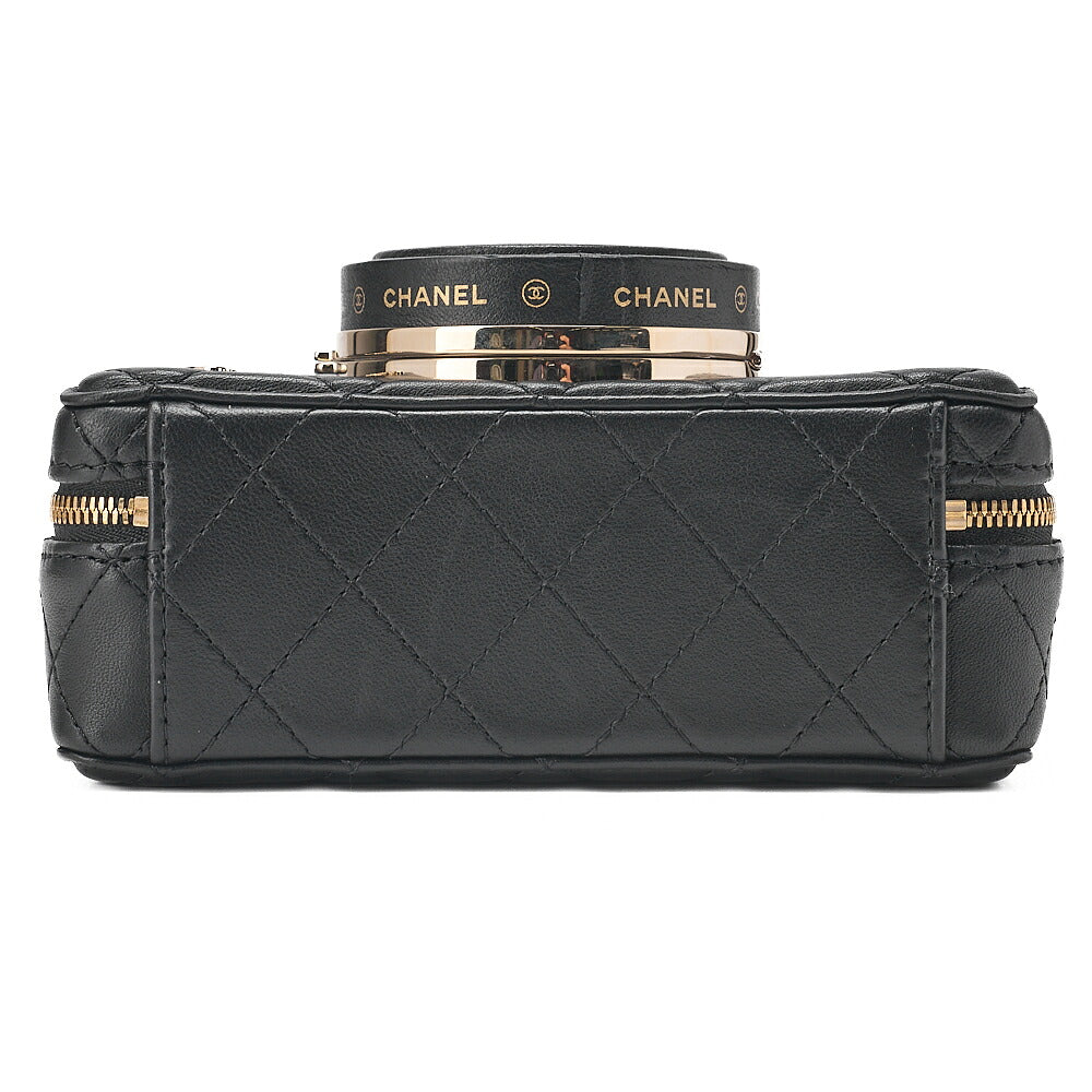 CHANEL Chain Shoulder Bag Matelasse Camera Bag Lambskin Black Gold-Tone Hardware, Pre-Owned