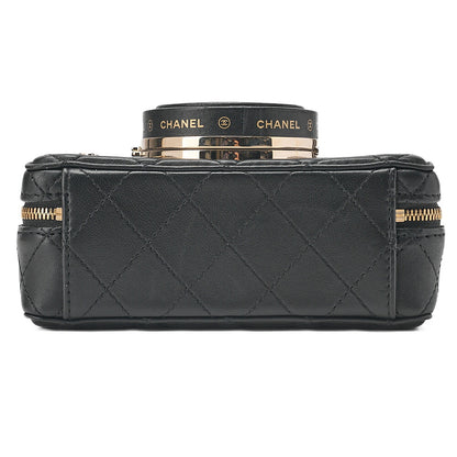 CHANEL Chain Shoulder Bag Matelasse Camera Bag Lambskin Black Gold-Tone Hardware, Pre-Owned