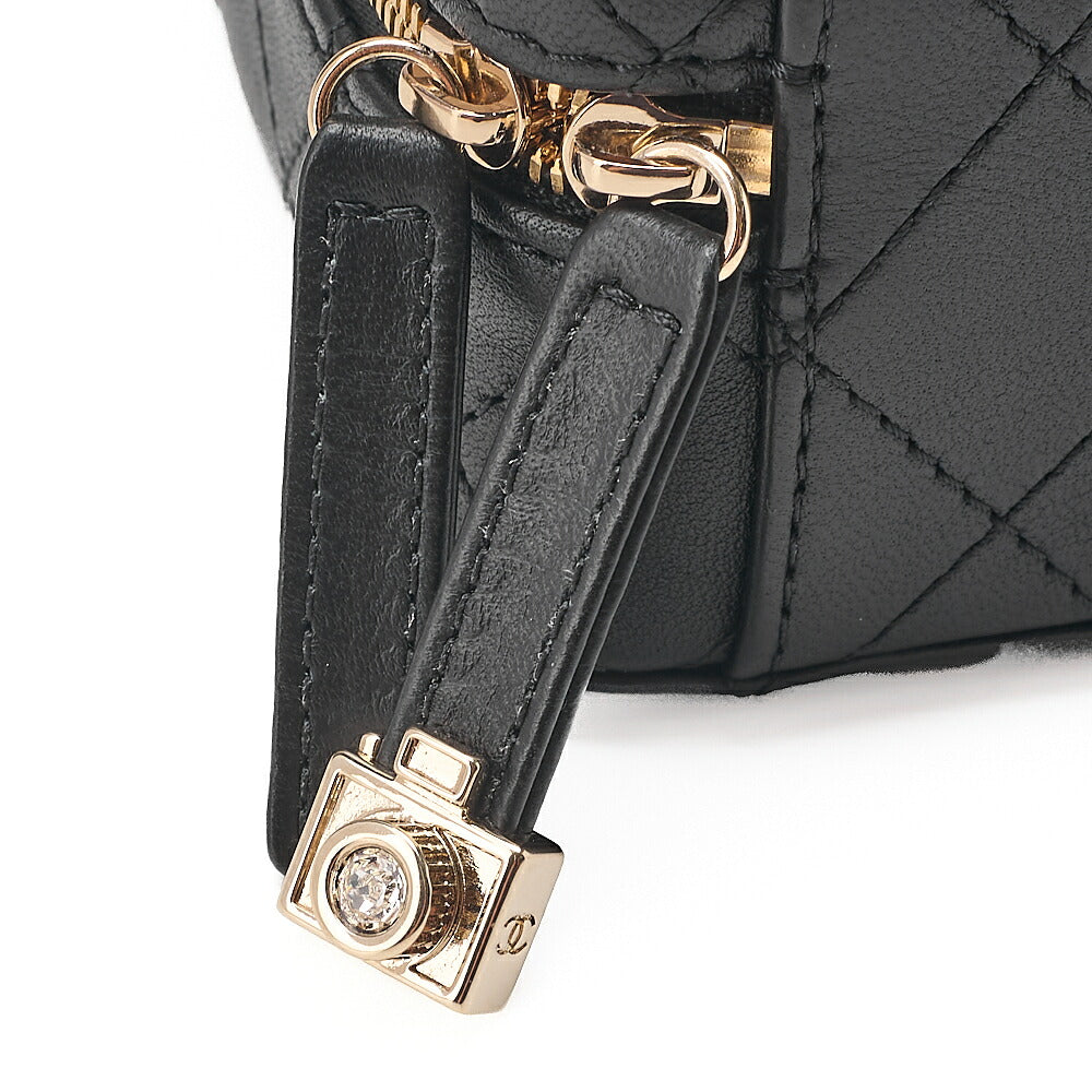 CHANEL Chain Shoulder Bag Matelasse Camera Bag Lambskin Black Gold-Tone Hardware, Pre-Owned