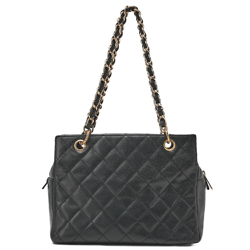 CHANEL Chain Tote PPT Matelasse Coco Mark Caviar Skin Black Gold-Tone Hardware, Pre-Owned