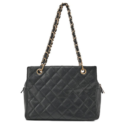 CHANEL Chain Tote PPT Matelasse Coco Mark Caviar Skin Black Gold-Tone Hardware, Pre-Owned
