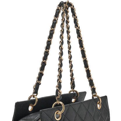 CHANEL Chain Tote PPT Matelasse Coco Mark Caviar Skin Black Gold-Tone Hardware, Pre-Owned