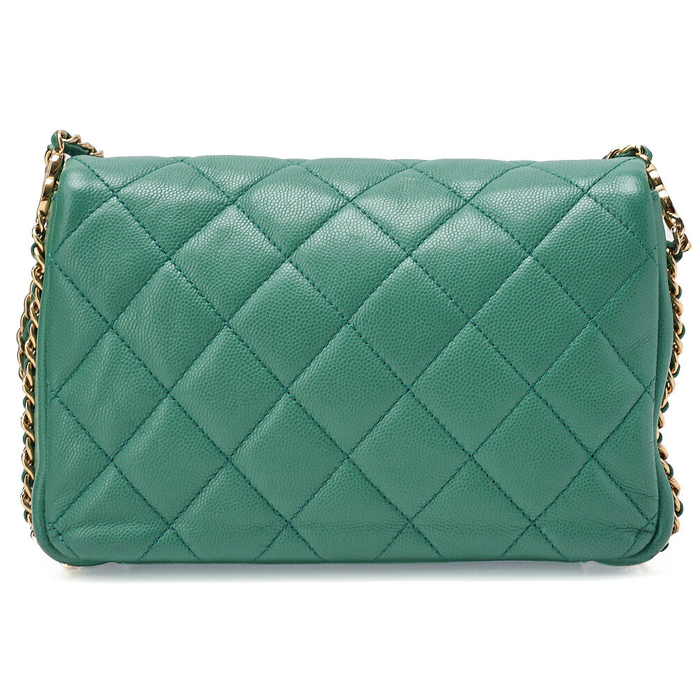 CHANEL Chanel Caviar Skin Turn Lock Single Flap Luxury Line Chain Shoulder Green Gold-Tone Hardware, Pre-Owned