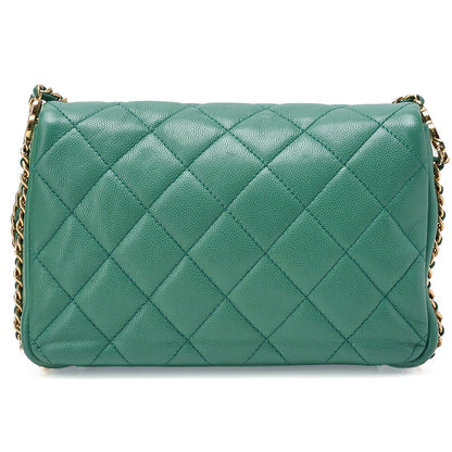 CHANEL Chanel Caviar Skin Turn Lock Single Flap Luxury Line Chain Shoulder Green Gold-Tone Hardware, Pre-Owned
