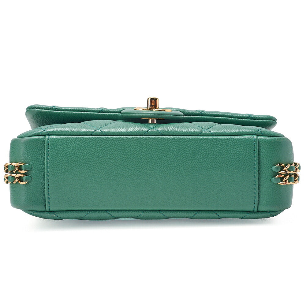 CHANEL Chanel Caviar Skin Turn Lock Single Flap Luxury Line Chain Shoulder Green Gold-Tone Hardware, Pre-Owned