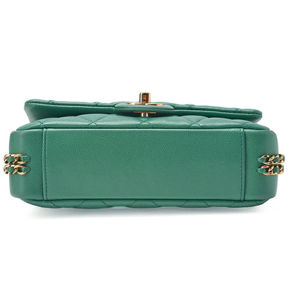 CHANEL Chanel Caviar Skin Turn Lock Single Flap Luxury Line Chain Shoulder Green Gold-Tone Hardware, Pre-Owned