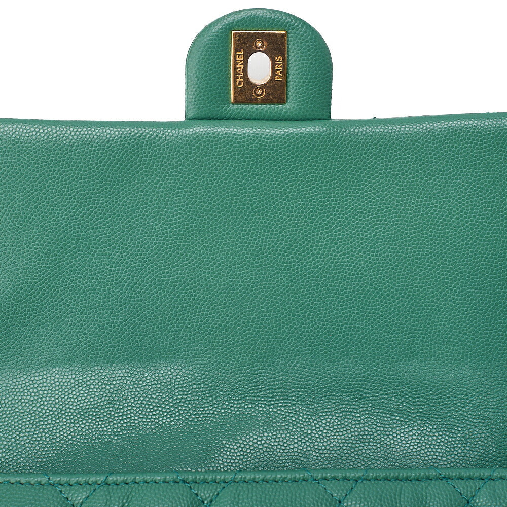 CHANEL Chanel Caviar Skin Turn Lock Single Flap Luxury Line Chain Shoulder Green Gold-Tone Hardware, Pre-Owned