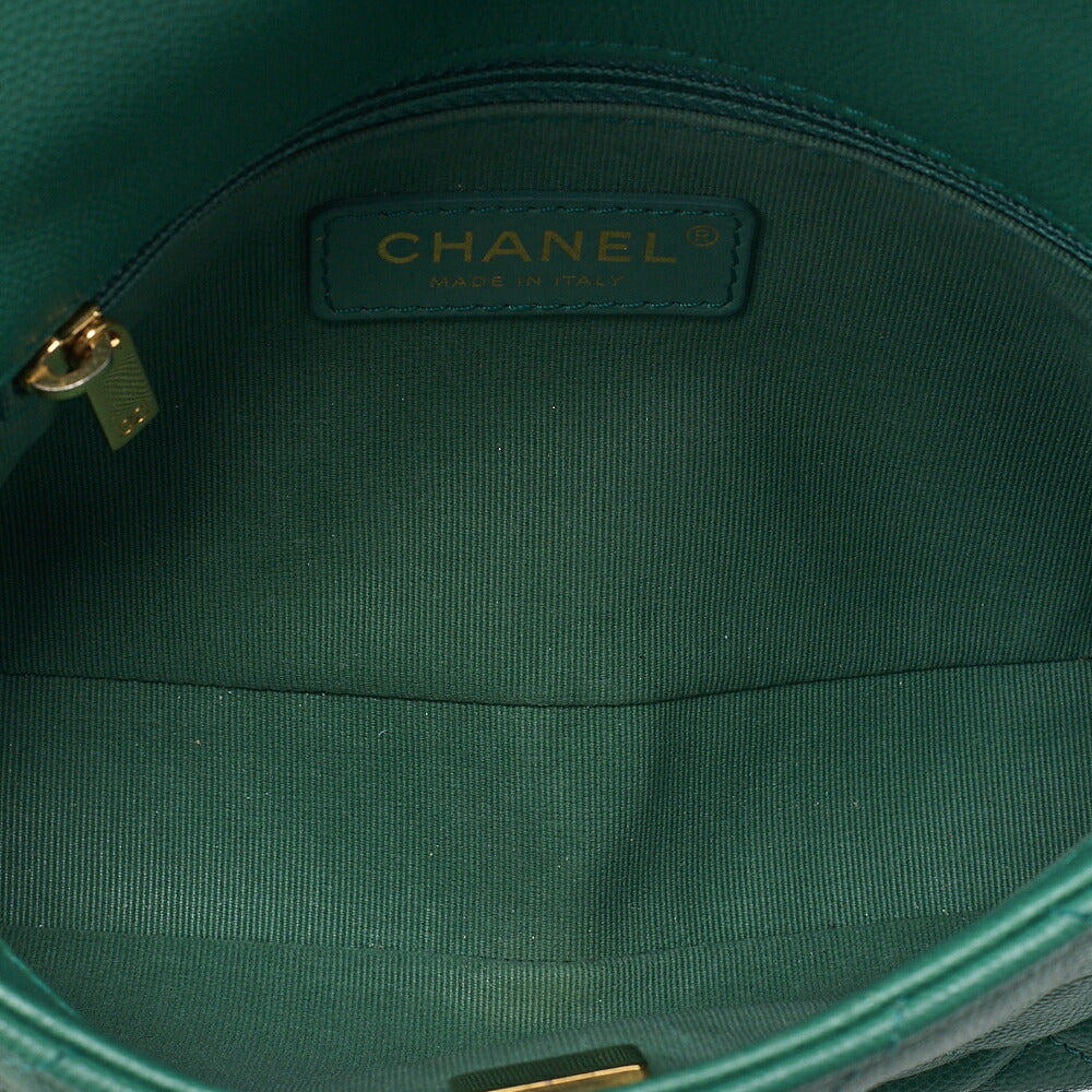 CHANEL Chanel Caviar Skin Turn Lock Single Flap Luxury Line Chain Shoulder Green Gold-Tone Hardware, Pre-Owned