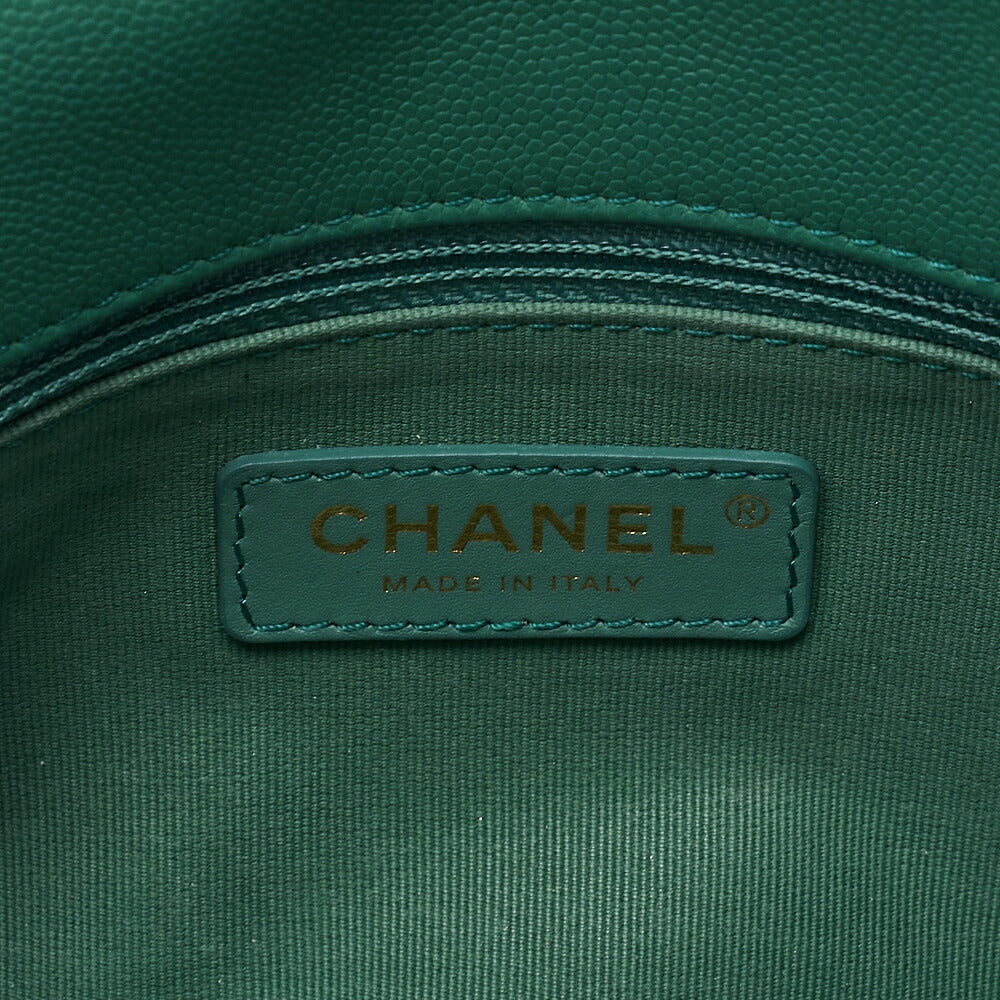 CHANEL Chanel Caviar Skin Turn Lock Single Flap Luxury Line Chain Shoulder Green Gold-Tone Hardware, Pre-Owned