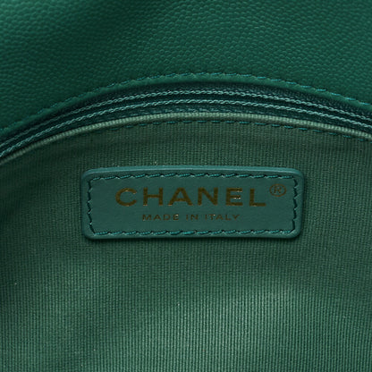 CHANEL Chanel Caviar Skin Turn Lock Single Flap Luxury Line Chain Shoulder Green Gold-Tone Hardware, Pre-Owned