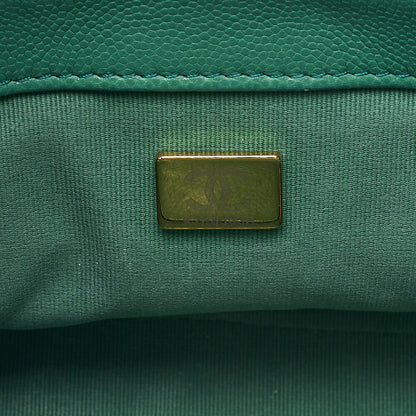 CHANEL Chanel Caviar Skin Turn Lock Single Flap Luxury Line Chain Shoulder Green Gold-Tone Hardware, Pre-Owned