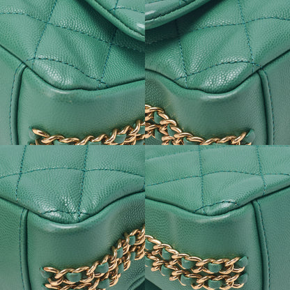 CHANEL Chanel Caviar Skin Turn Lock Single Flap Luxury Line Chain Shoulder Green Gold-Tone Hardware, Pre-Owned