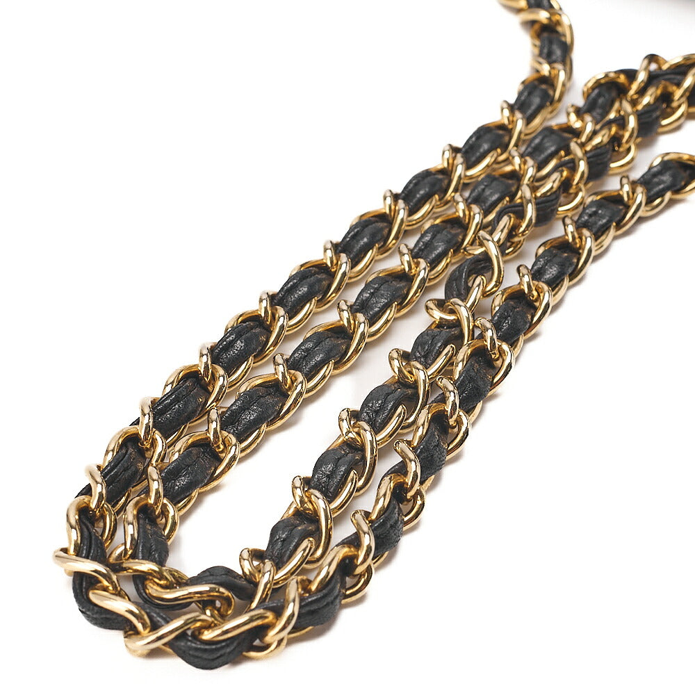 CHANEL Satin Clasp Matelasse Fringe Chain Shoulder Black Gold-Tone Hardware, Pre-Owned