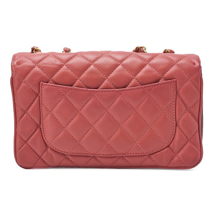 CHANEL Lambskin Matelasse Single Flap Chain Shoulder Pink Orange ｘ Bordeaux Gold-Tone Hardware, Pre-Owned