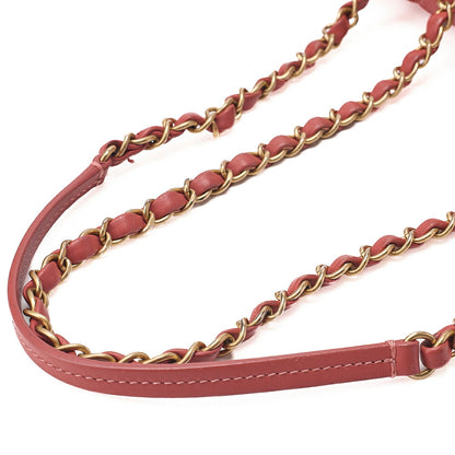 CHANEL Lambskin Matelasse Single Flap Chain Shoulder Pink Orange ｘ Bordeaux Gold-Tone Hardware, Pre-Owned