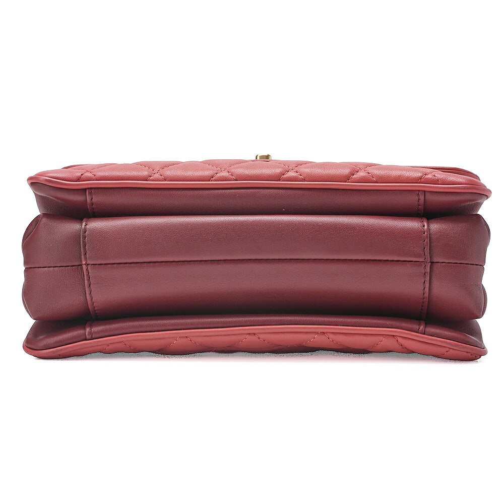 CHANEL Lambskin Matelasse Single Flap Chain Shoulder Pink Orange ｘ Bordeaux Gold-Tone Hardware, Pre-Owned