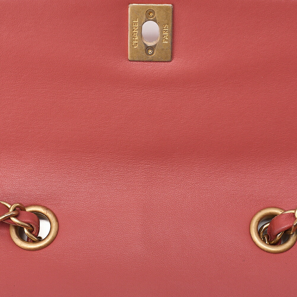 CHANEL Lambskin Matelasse Single Flap Chain Shoulder Pink Orange ｘ Bordeaux Gold-Tone Hardware, Pre-Owned
