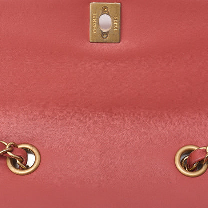 CHANEL Lambskin Matelasse Single Flap Chain Shoulder Pink Orange ｘ Bordeaux Gold-Tone Hardware, Pre-Owned