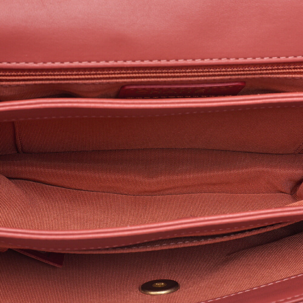 CHANEL Lambskin Matelasse Single Flap Chain Shoulder Pink Orange ｘ Bordeaux Gold-Tone Hardware, Pre-Owned