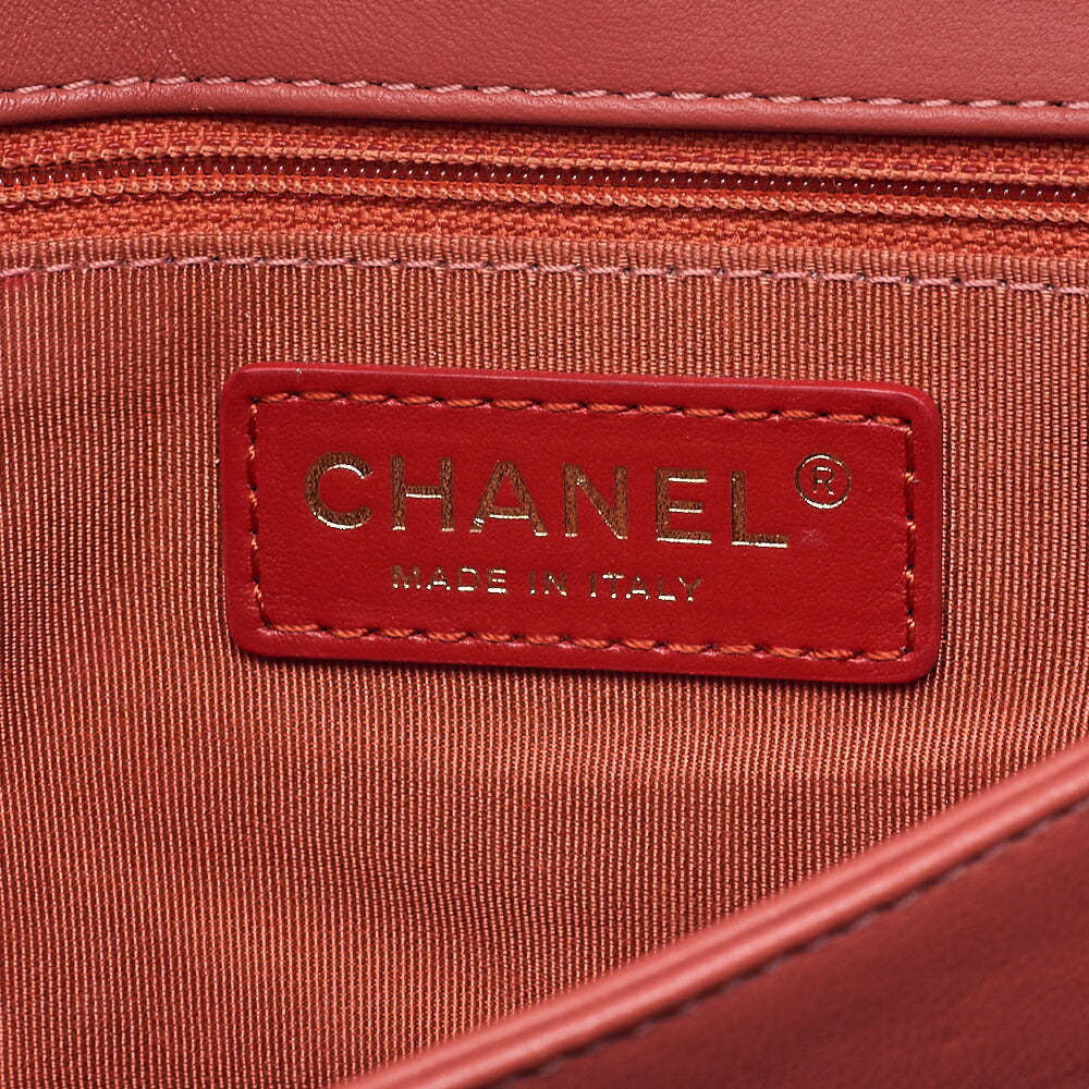 CHANEL Lambskin Matelasse Single Flap Chain Shoulder Pink Orange ｘ Bordeaux Gold-Tone Hardware, Pre-Owned