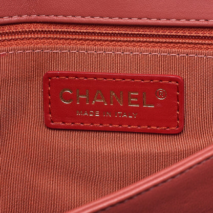 CHANEL Lambskin Matelasse Single Flap Chain Shoulder Pink Orange ｘ Bordeaux Gold-Tone Hardware, Pre-Owned