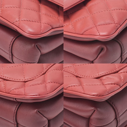 CHANEL Lambskin Matelasse Single Flap Chain Shoulder Pink Orange ｘ Bordeaux Gold-Tone Hardware, Pre-Owned