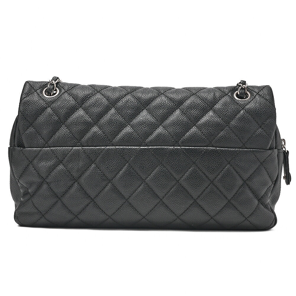 CHANEL Caviar Skin Deka Ma Lass? 30cm Single Flap Chain Shoulder Bag Black Silver-Tone Hardware, Pre-Owned