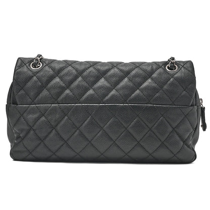 CHANEL Caviar Skin Deka Ma Lass? 30cm Single Flap Chain Shoulder Bag Black Silver-Tone Hardware, Pre-Owned