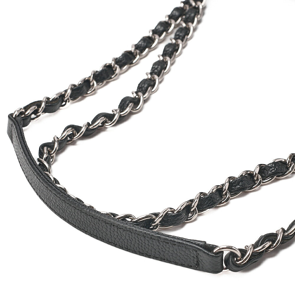 CHANEL Caviar Skin Deka Ma Lass? 30cm Single Flap Chain Shoulder Bag Black Silver-Tone Hardware, Pre-Owned