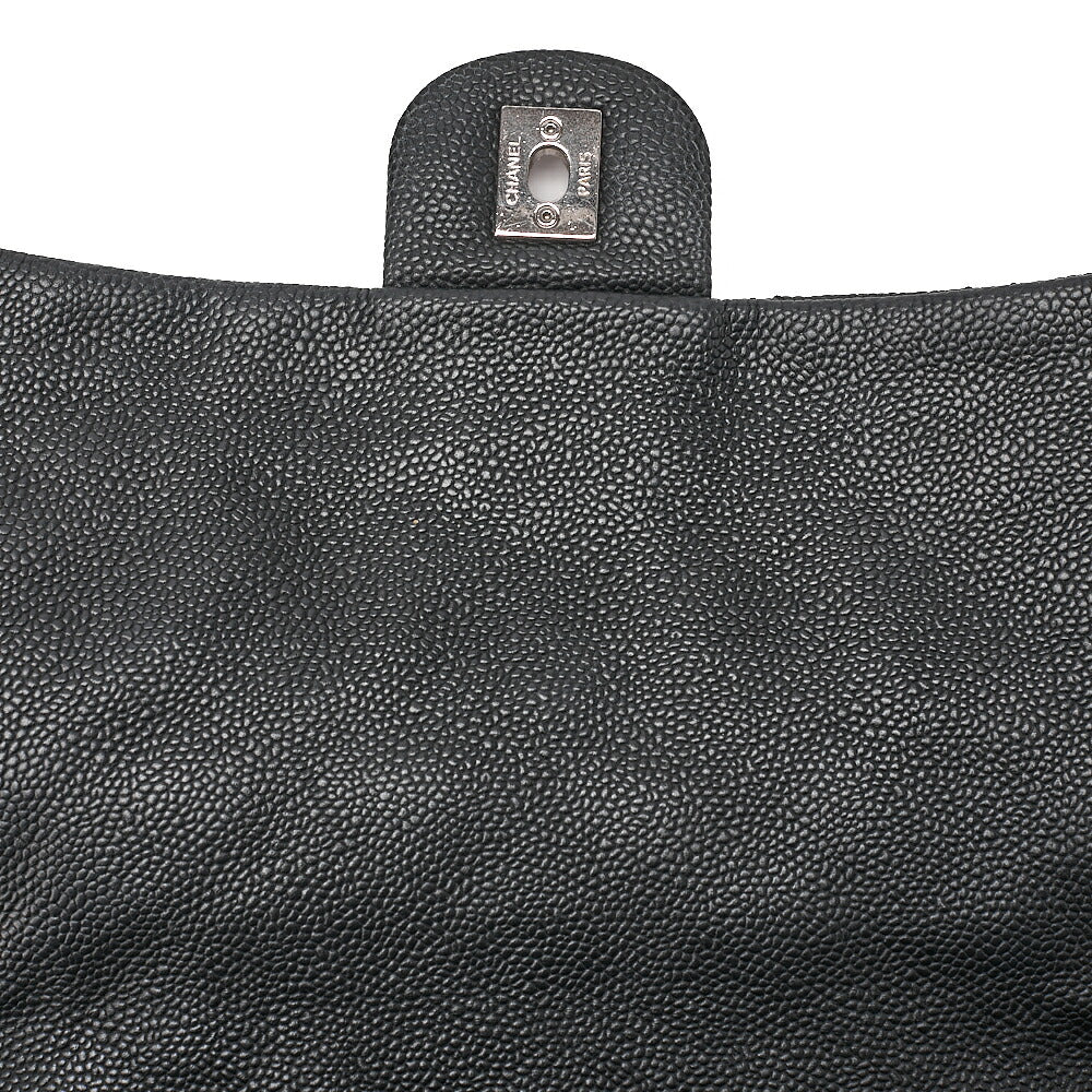 CHANEL Caviar Skin Deka Ma Lass? 30cm Single Flap Chain Shoulder Bag Black Silver-Tone Hardware, Pre-Owned