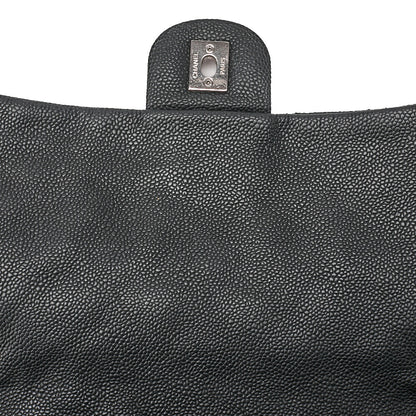 CHANEL Caviar Skin Deka Ma Lass? 30cm Single Flap Chain Shoulder Bag Black Silver-Tone Hardware, Pre-Owned