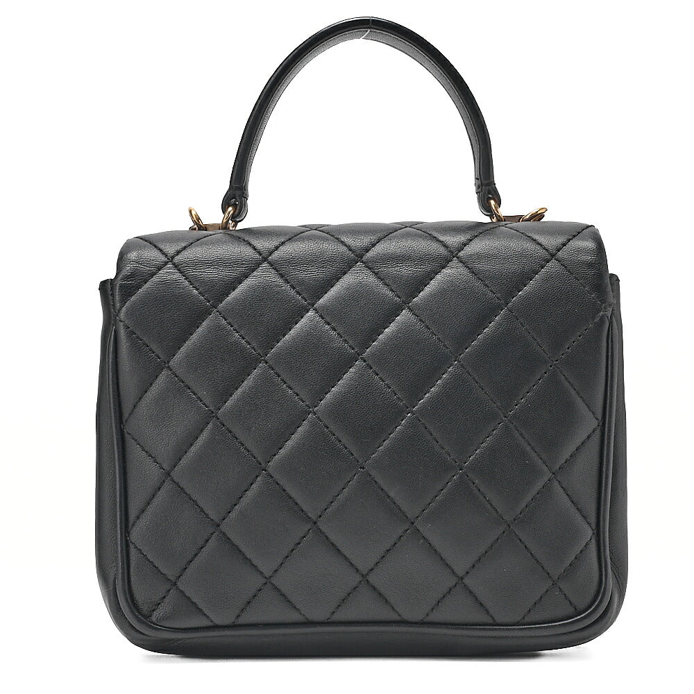 CHANEL Lambskin Matelasse Turn Lock 2-Way Chain Shoulder Black Gold-Tone Hardware, Pre-Owned