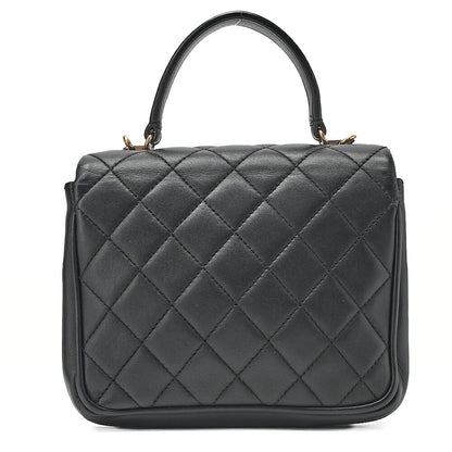 CHANEL Lambskin Matelasse Turn Lock 2-Way Chain Shoulder Black Gold-Tone Hardware, Pre-Owned