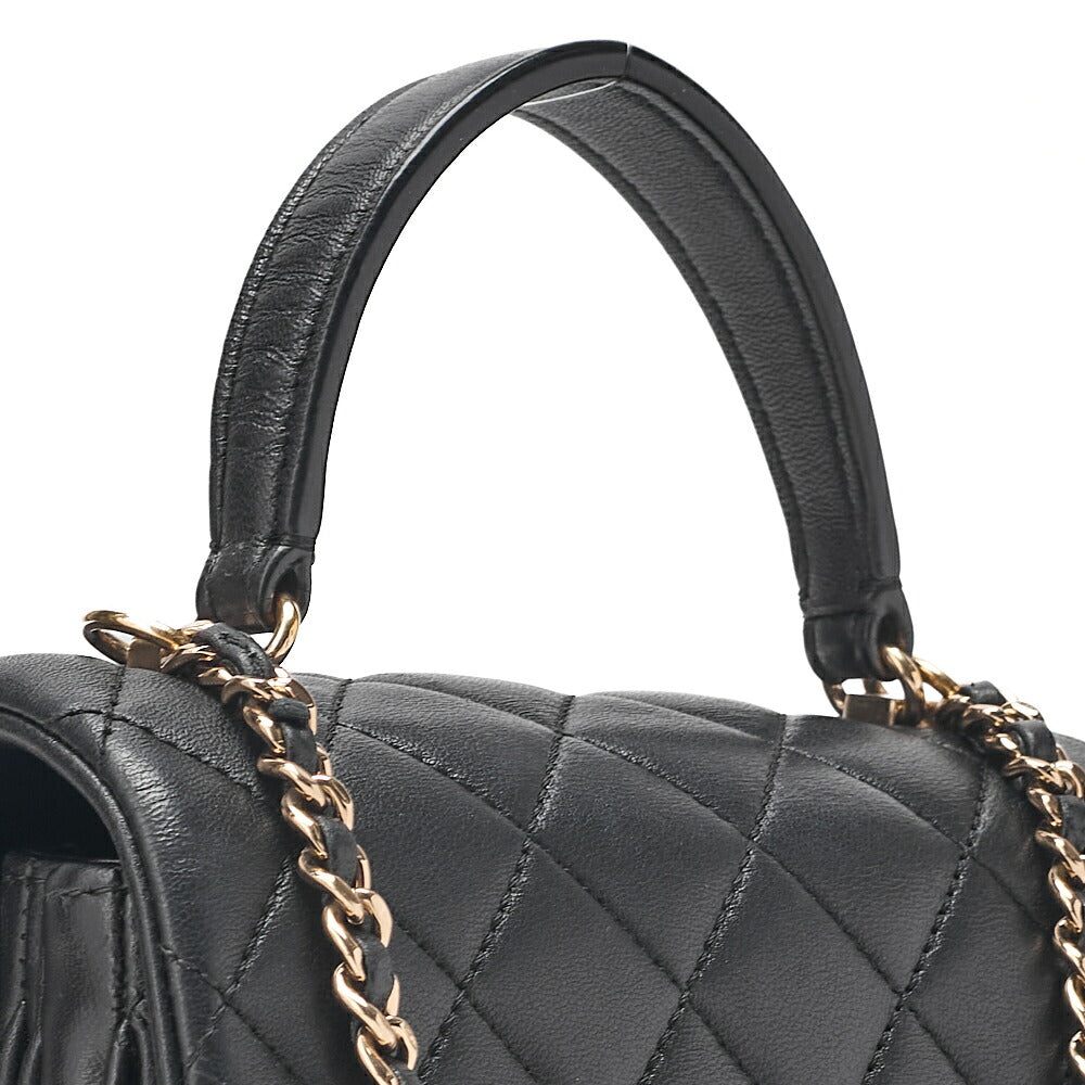 CHANEL Lambskin Matelasse Turn Lock 2-Way Chain Shoulder Black Gold-Tone Hardware, Pre-Owned