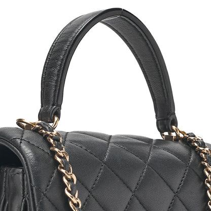 CHANEL Lambskin Matelasse Turn Lock 2-Way Chain Shoulder Black Gold-Tone Hardware, Pre-Owned