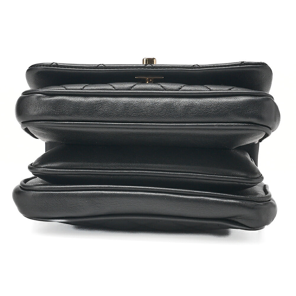 CHANEL Lambskin Matelasse Turn Lock 2-Way Chain Shoulder Black Gold-Tone Hardware, Pre-Owned
