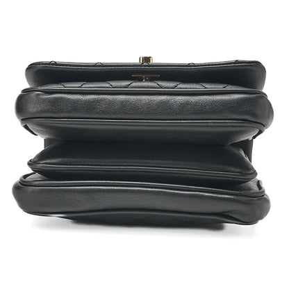 CHANEL Lambskin Matelasse Turn Lock 2-Way Chain Shoulder Black Gold-Tone Hardware, Pre-Owned