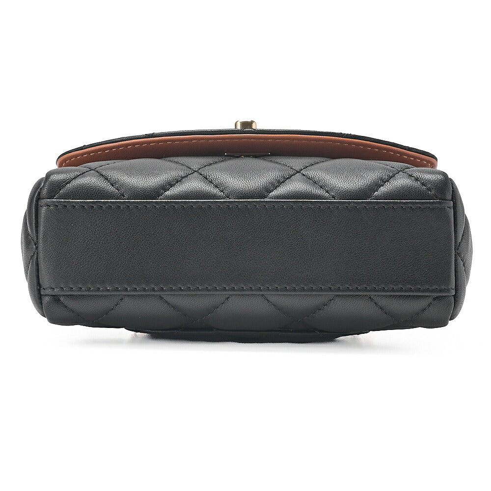 CHANEL Chain Shoulder Bag Minimatilass? 16 Lambskin x Canvas Black Gold-Tone Hardware, Pre-Owned